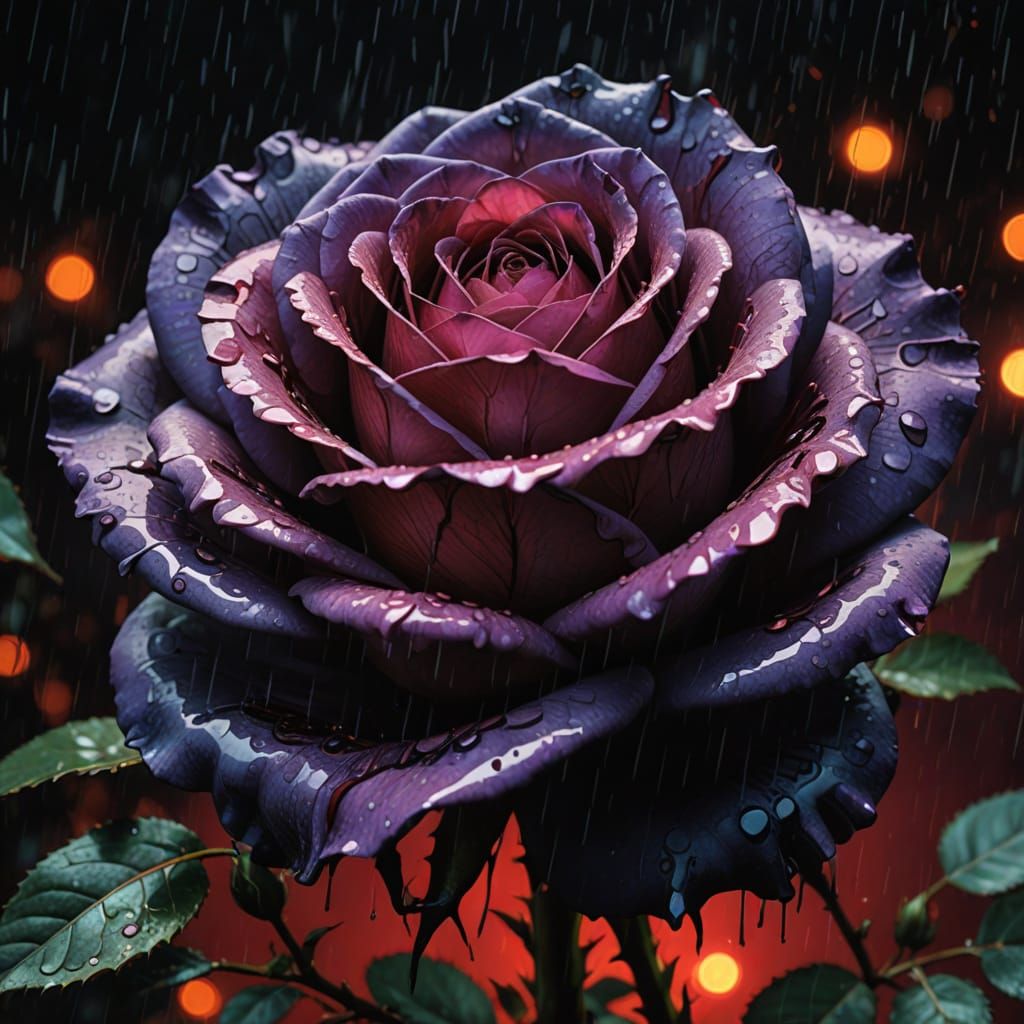 Vibrant Expressionist Rose in Dramatic Red Rain