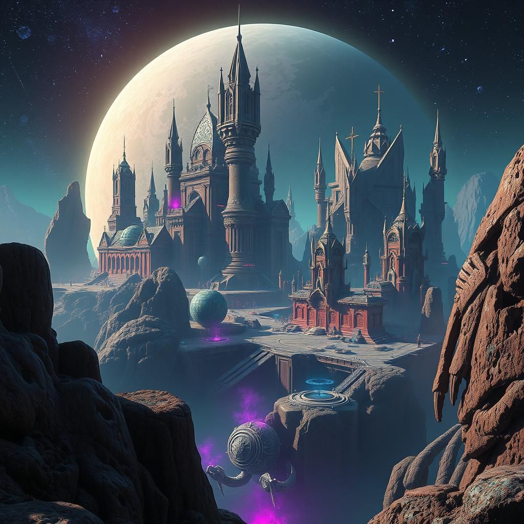 Fantastical City on Neptune, Detailed Matte Painting