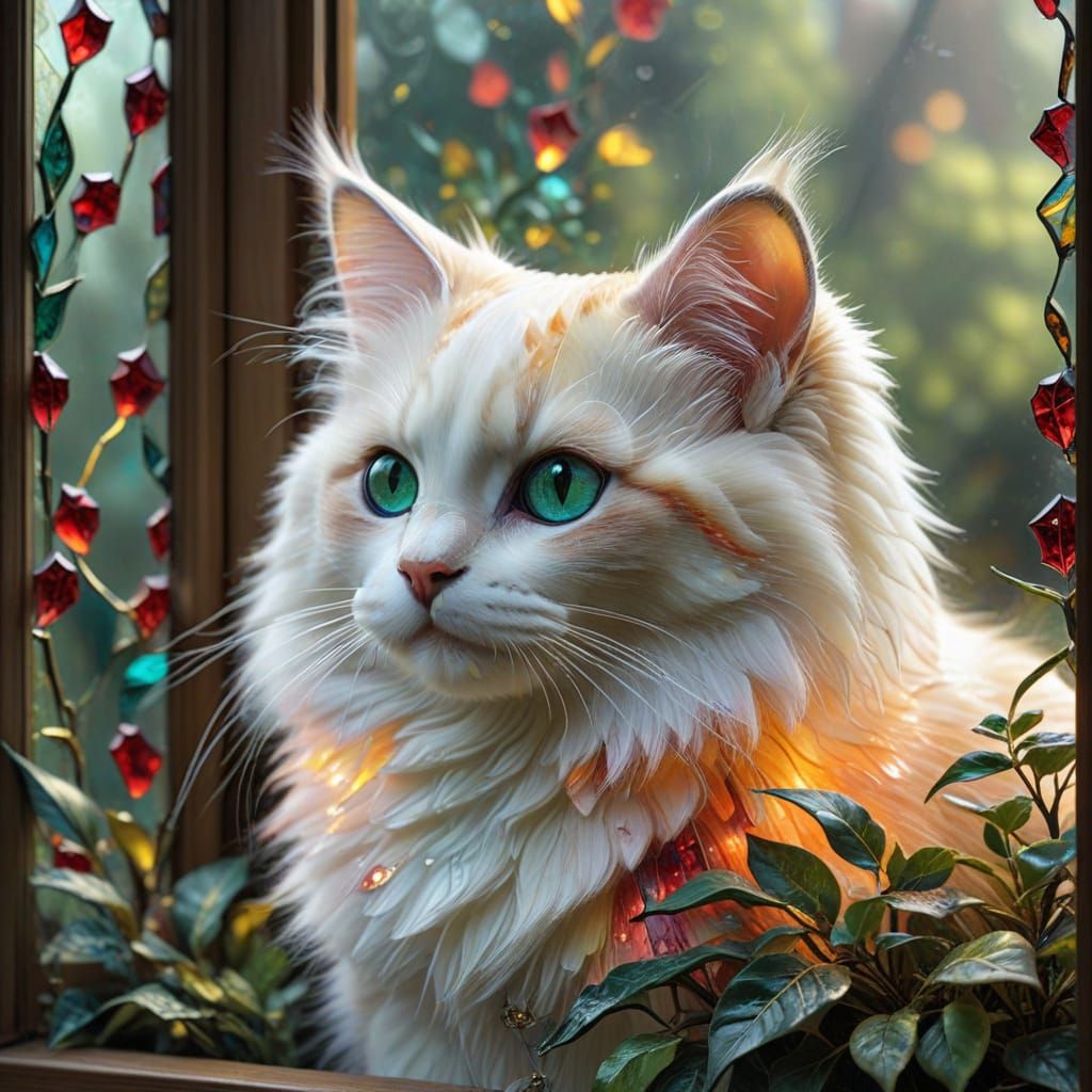 Stained Glass Ragdoll Kitten Window Art