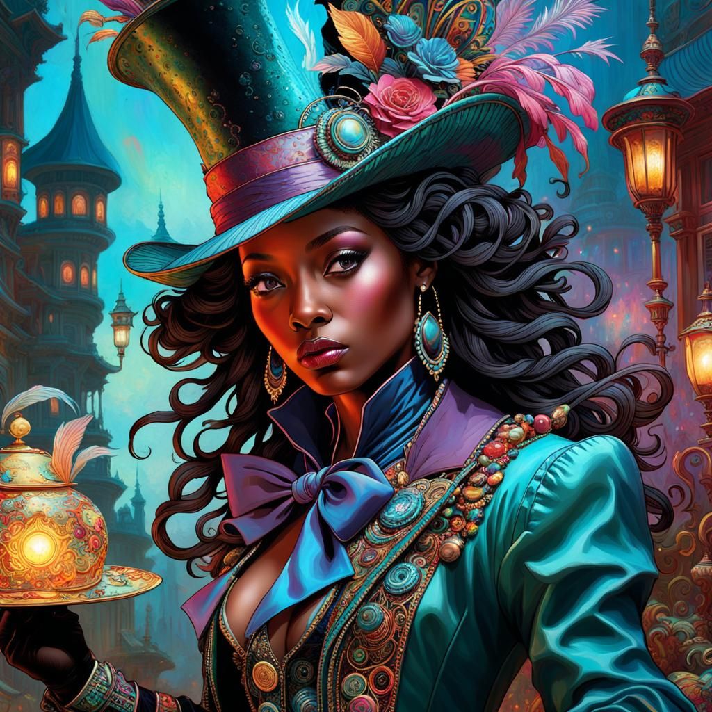 Maximalist Iridescent Hat on African American Woman