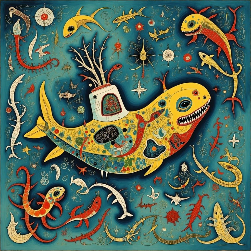 Psychedelic Yellow Submarine in Surreal Ocean