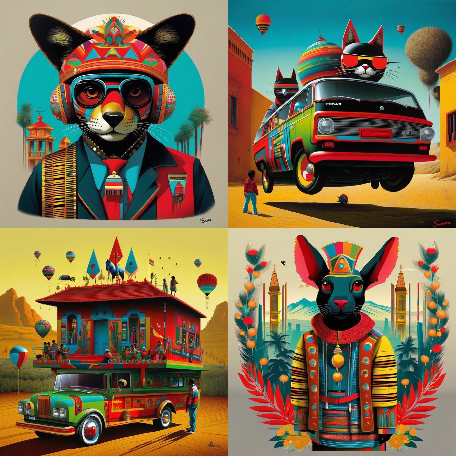 Vibrant Surreal Artwork with Folklore Elements