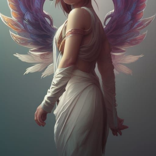 Winged Rabbit Portrait in Art Nouveau Style