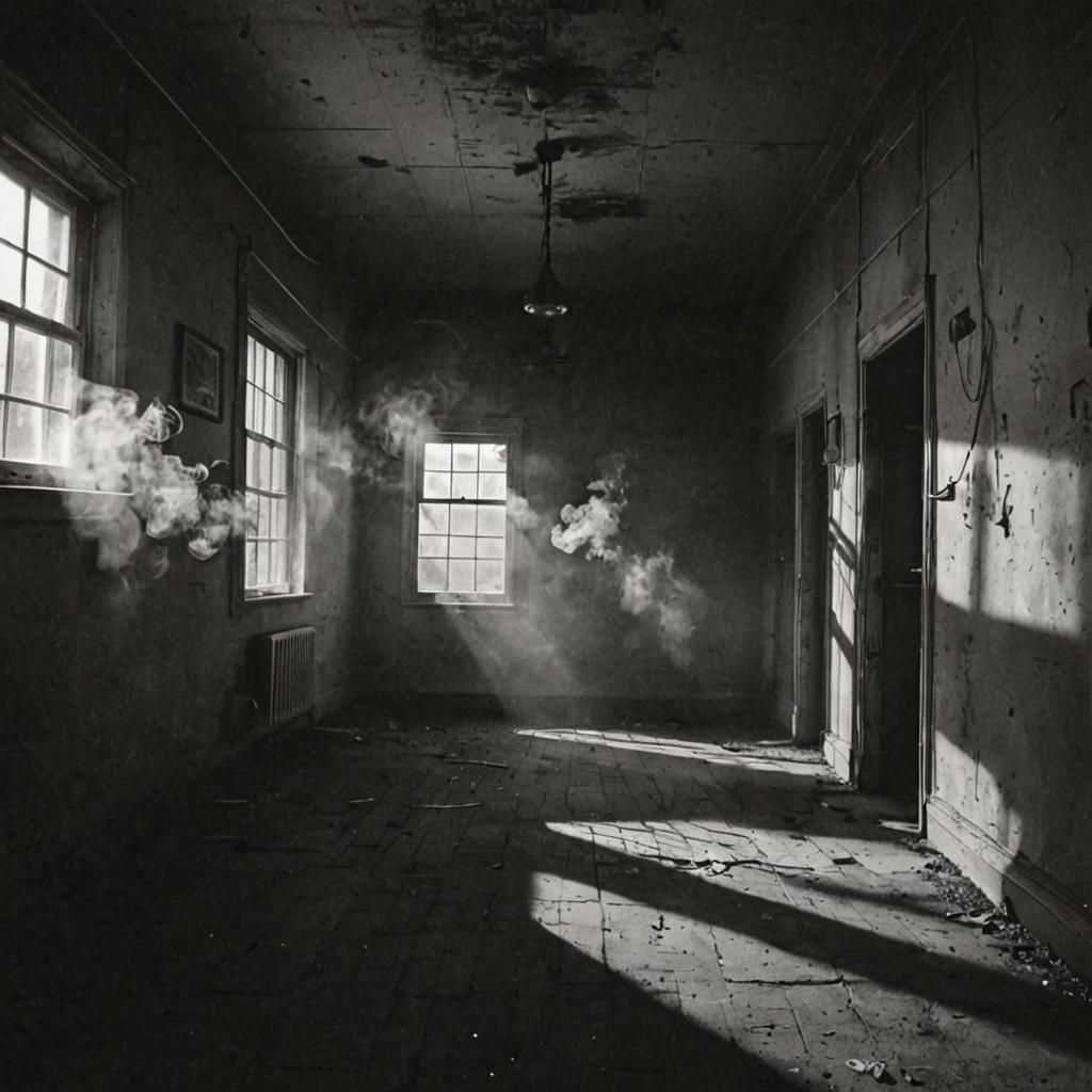Eerie Liminal Space with Shadows and Smoke