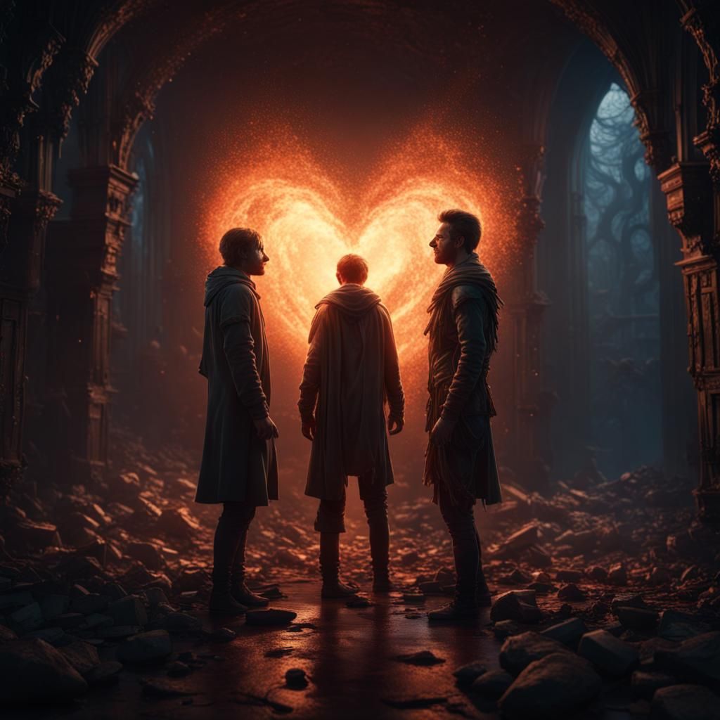 Heart Light Protects Figure in Darkness