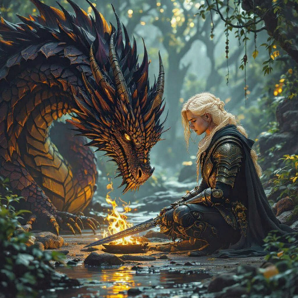 Dragon Rider Text Art in Dark Fantasy Style