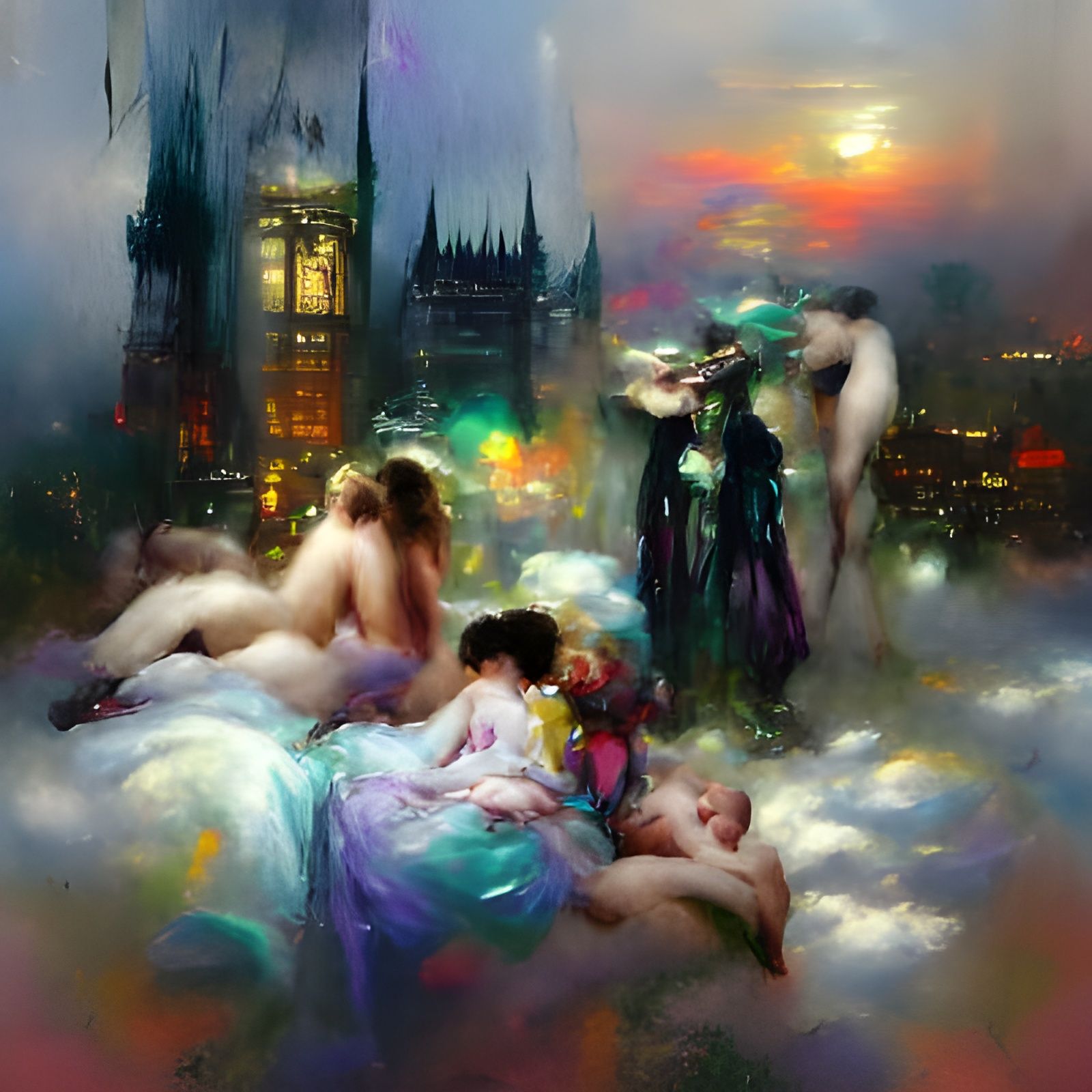 Ethereal London Orgy in Art Nouveau Gothic Style