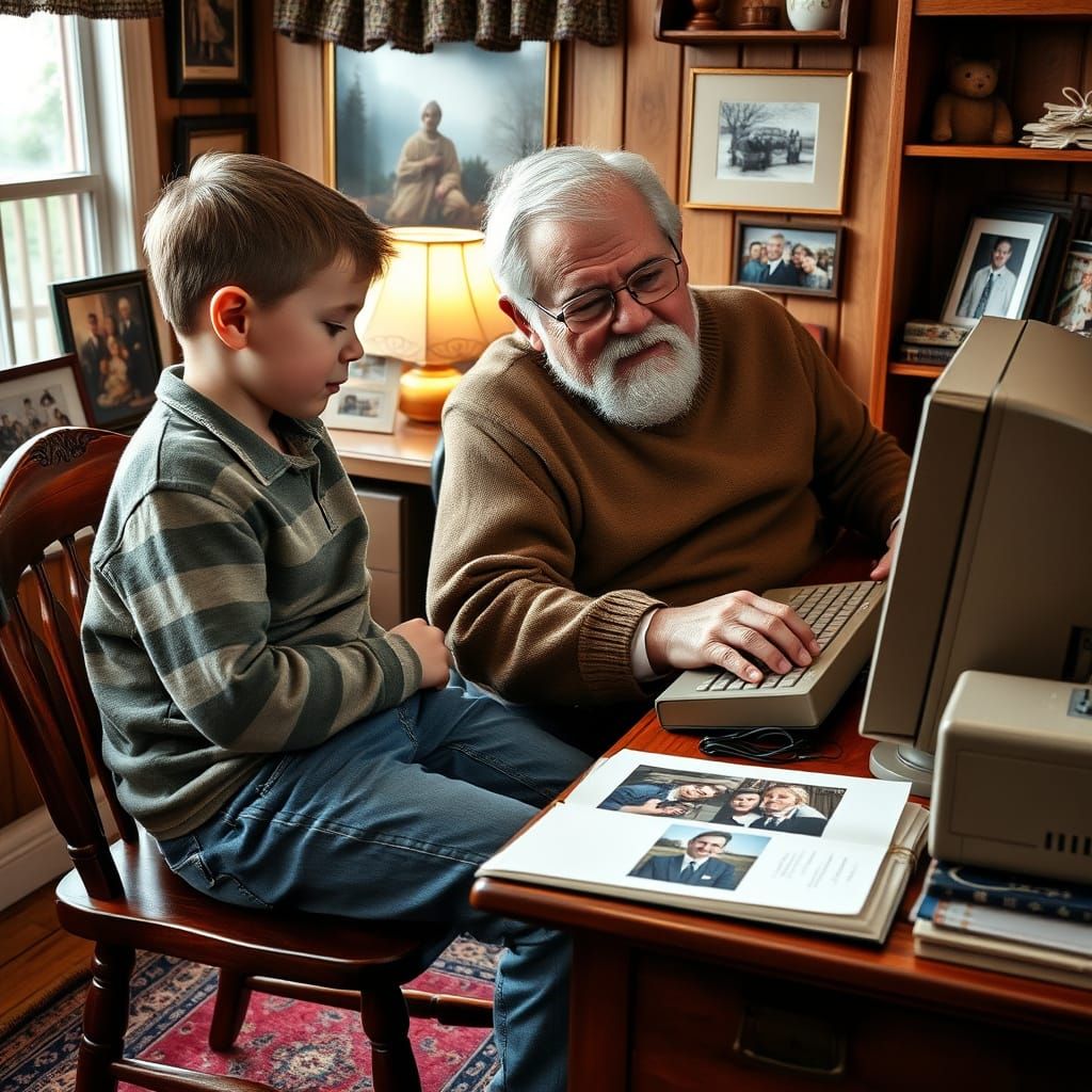 Grandson and Grandfather Fix Photo Album