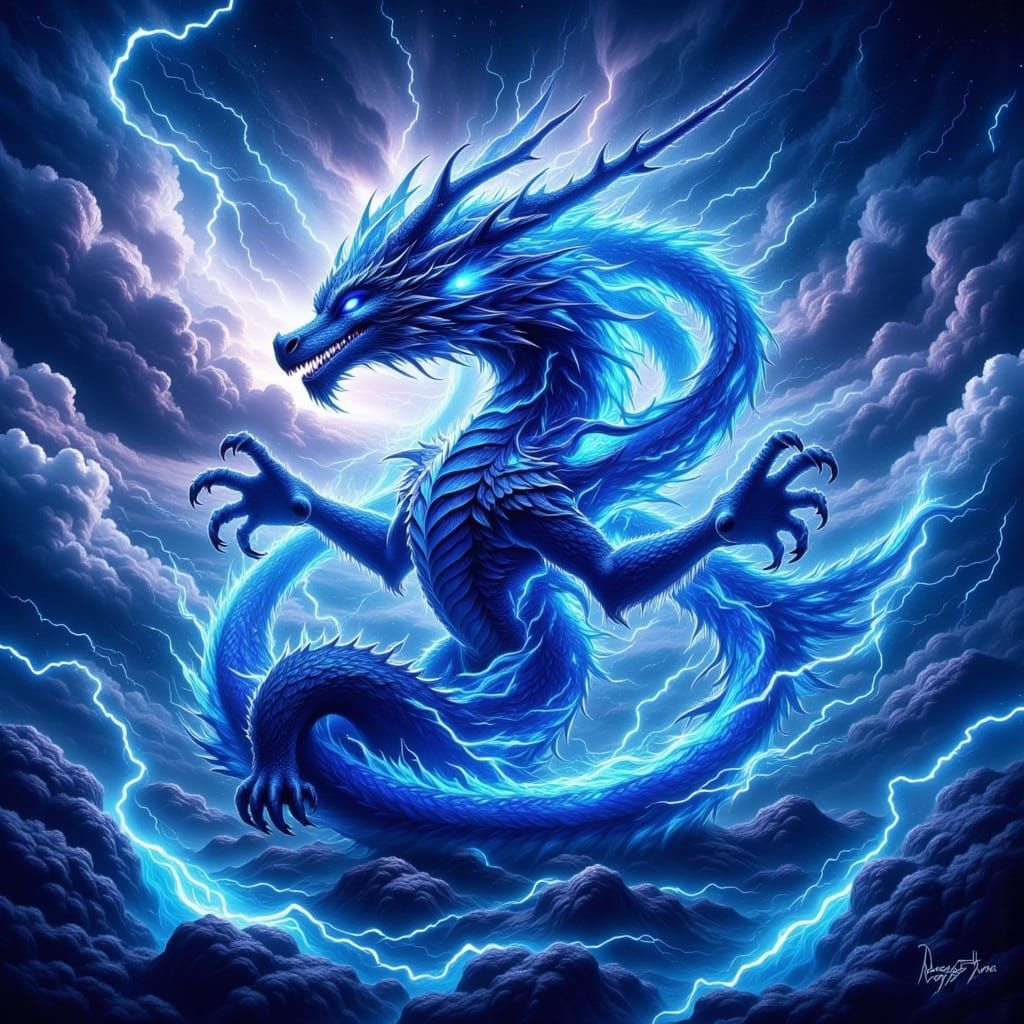 Cosmic Storm Dragon in Iridescent Holographic Style