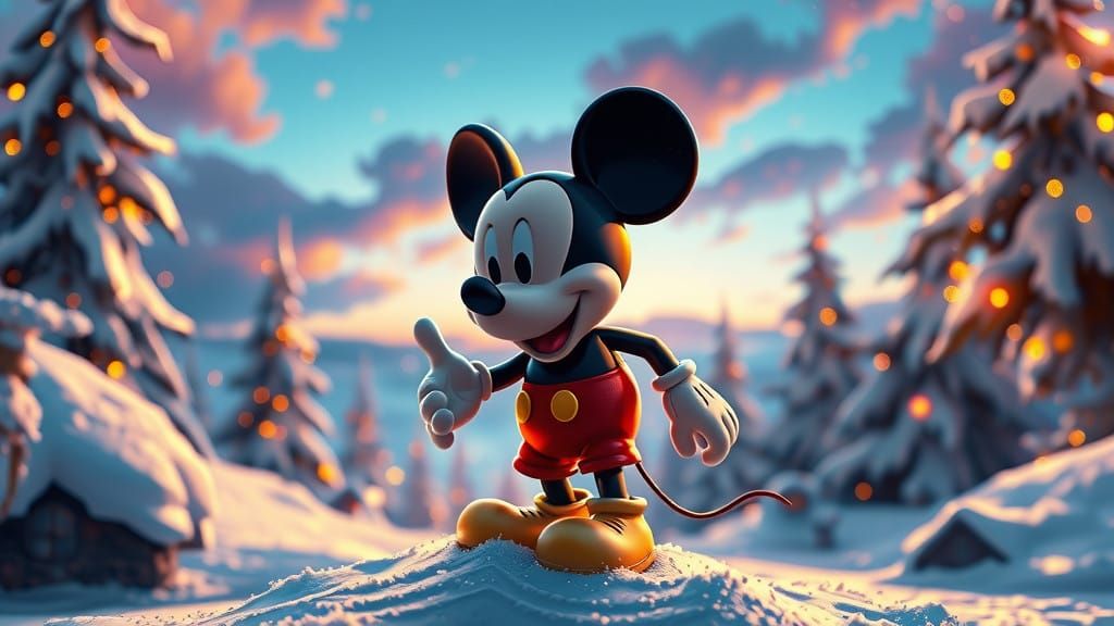 Mickey Mouse in a Winter Wonderland Scene