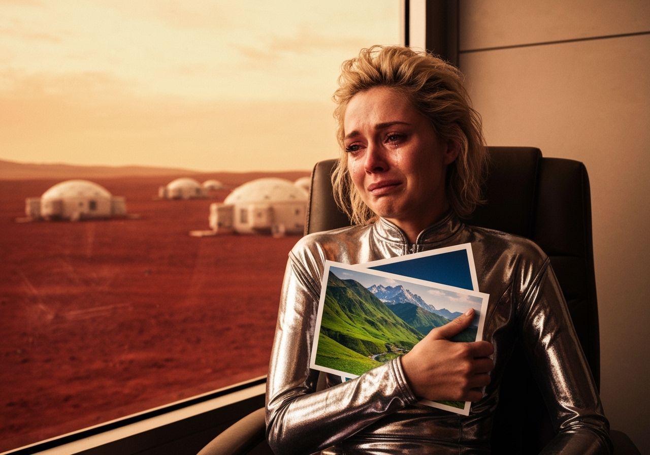 Homesick Woman Cries for Earth on Mars