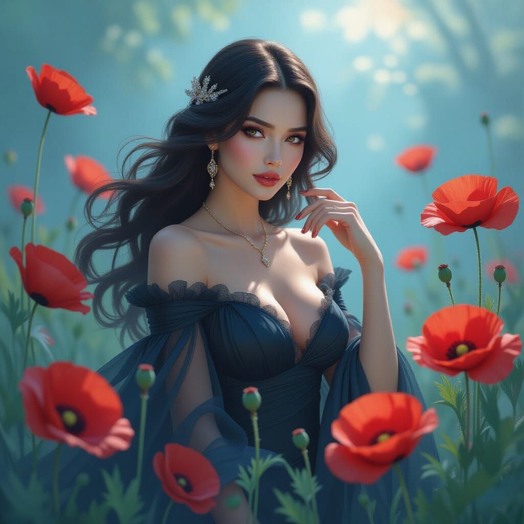 Poppy Field Dreamscape in Bold Digital Art Style