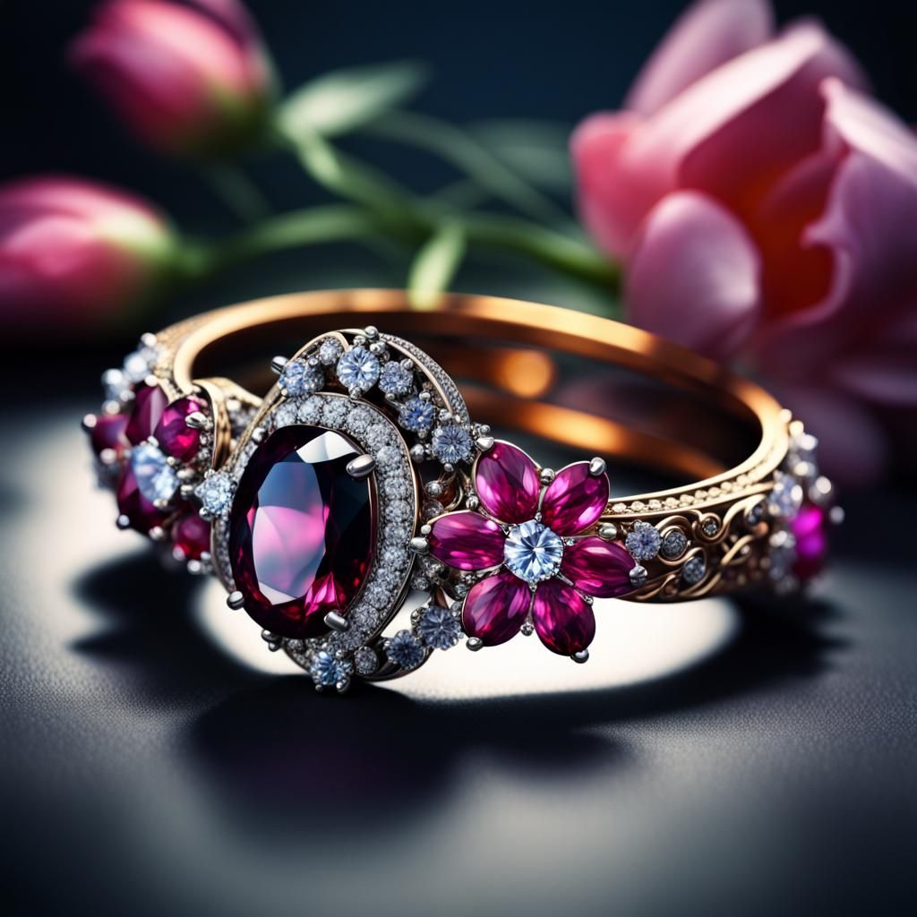 Luminous Flowers and Gems Jewelry in HDR