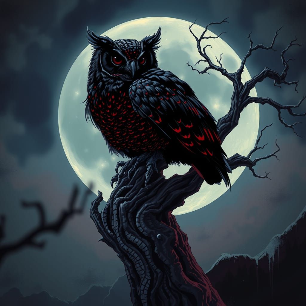 Mystical Owl in Dark Surrealist Style