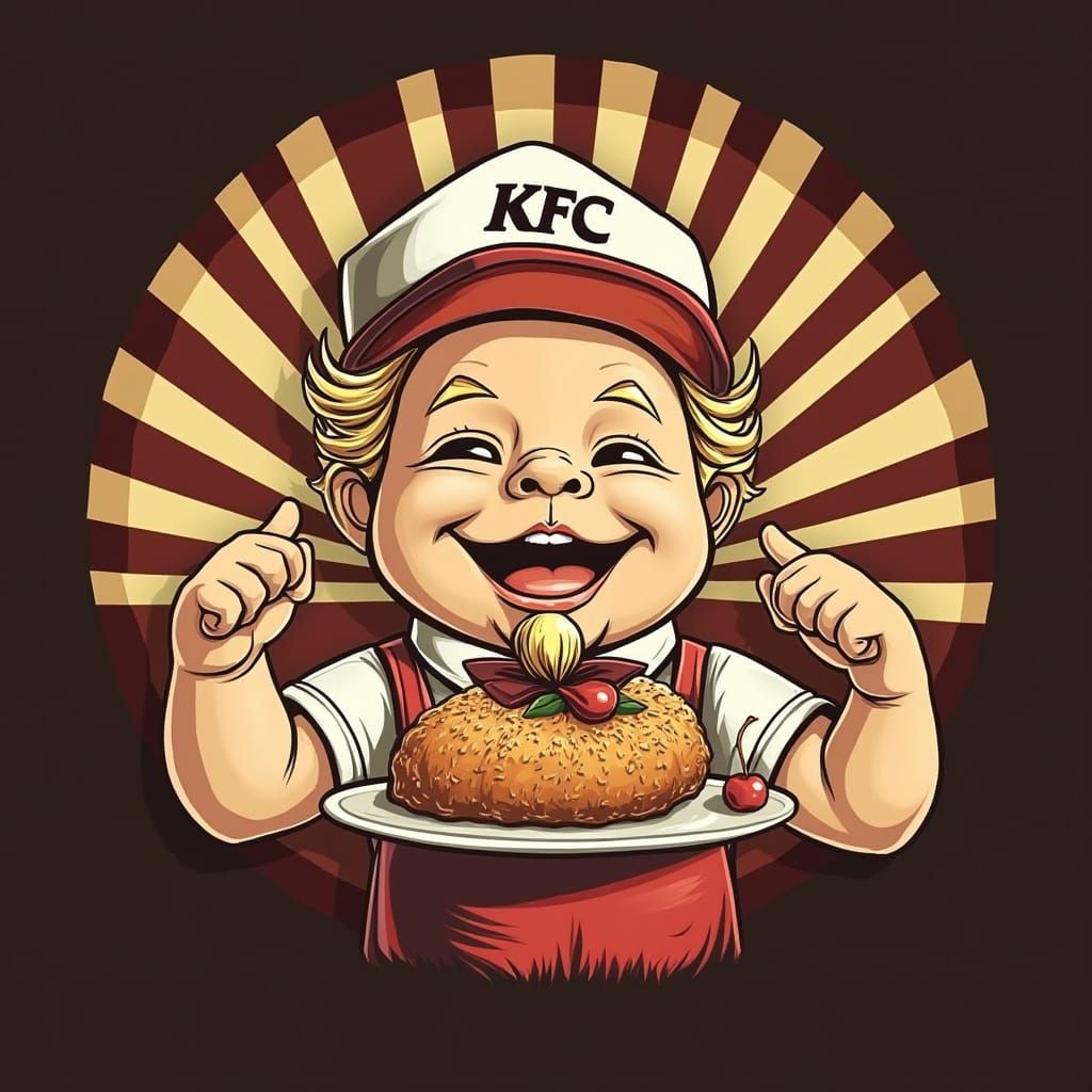 Vibrant Girl with Braids Holds KFC Box in Whimsical Watercol...