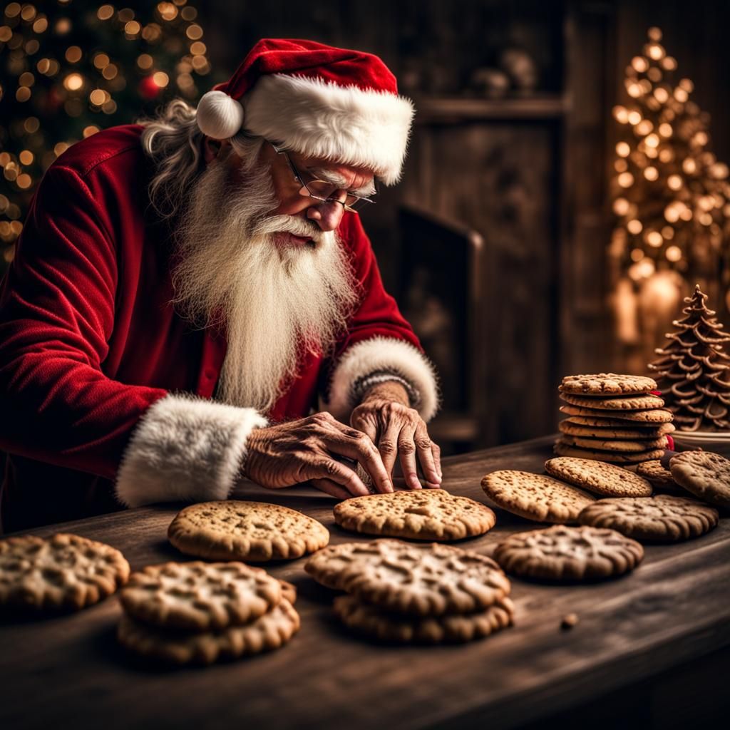 Hyperrealistic Old Man and Santa's Cookies