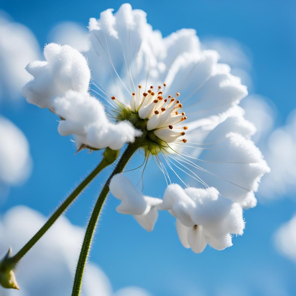 Cotton Flower Against Azure Sky: Macro Photography