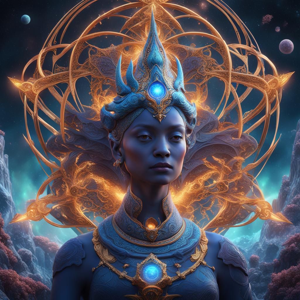 Galactic Geometry Goddess in Detailed Matte Painting
