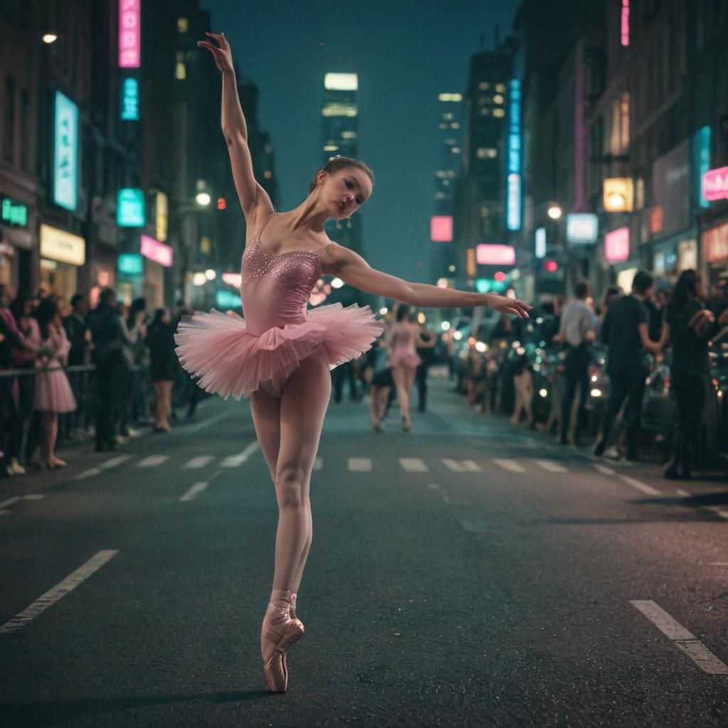Ballerina silhouette in Noir Cityscape