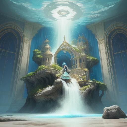 Princess in Flooded Palace: Detailed Matte Painting