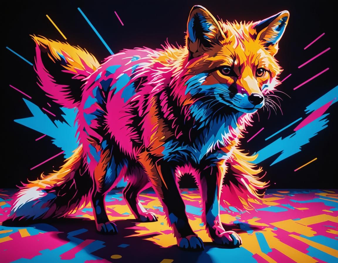 Electric Fox Breakdancing in Neon Glow