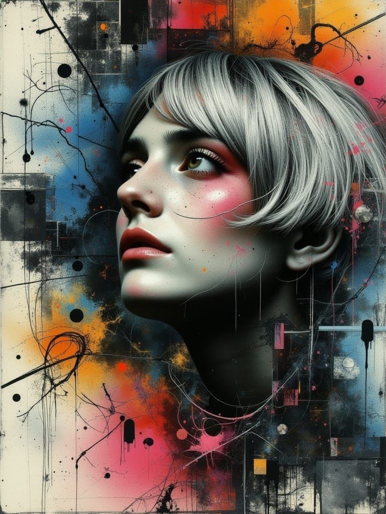 Ethereal Gothic Woman in Abstract Surreal Charcoal Style