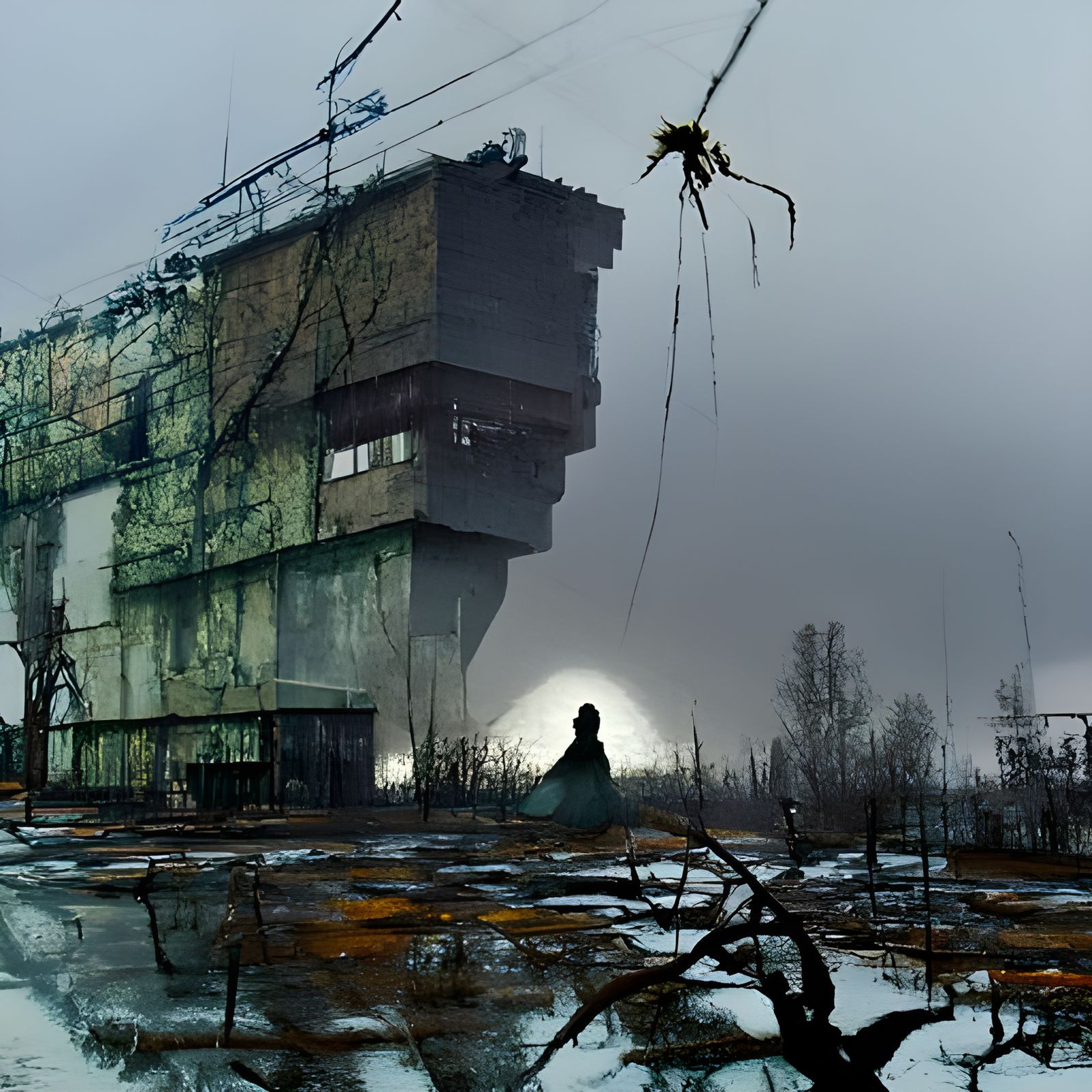 Ominous Stalker Overlooking Chernobyl in Matte Painting Styl...