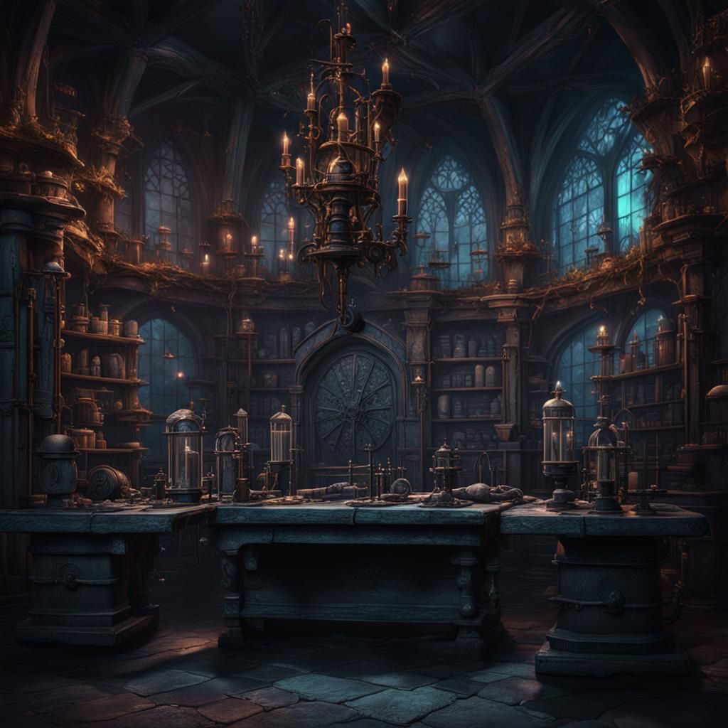Dark Magical Laboratory Morgue in Detailed Matte Style