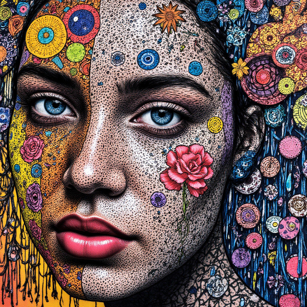 Abstract Maximalist Portrait with Zentangle Patterns