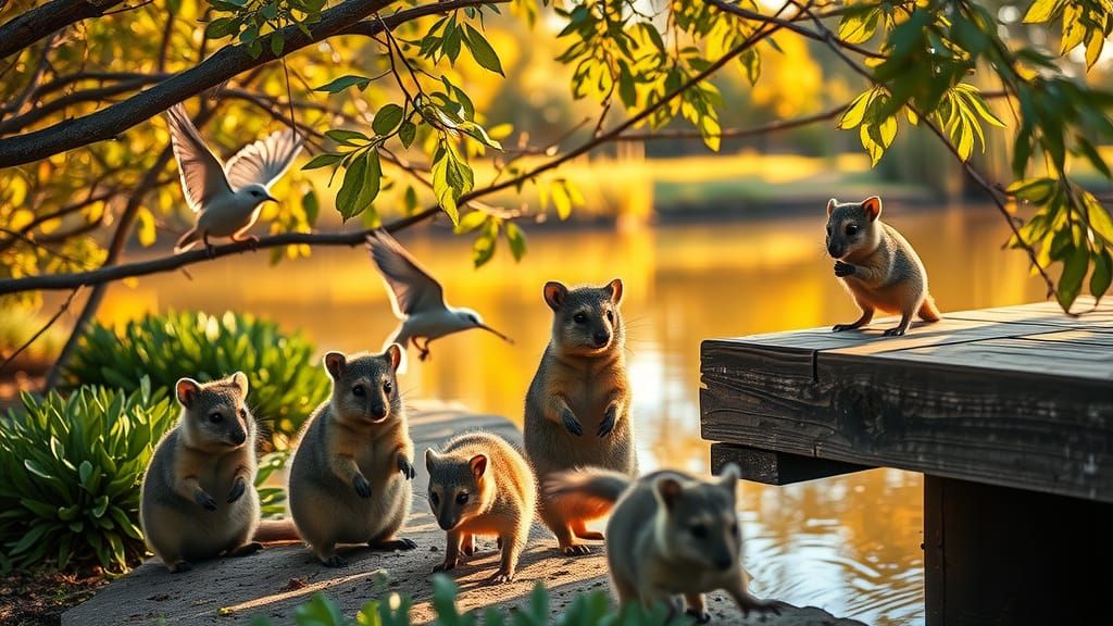 Joyful Quokkas in Lush Australian Landscape