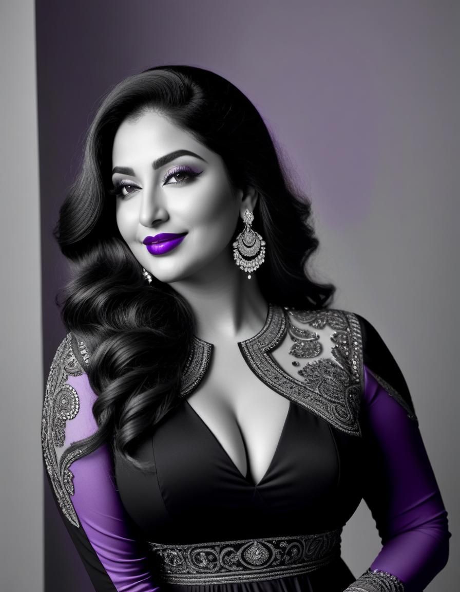 Detailed Black and White Portrait of Middle Eastern Woman