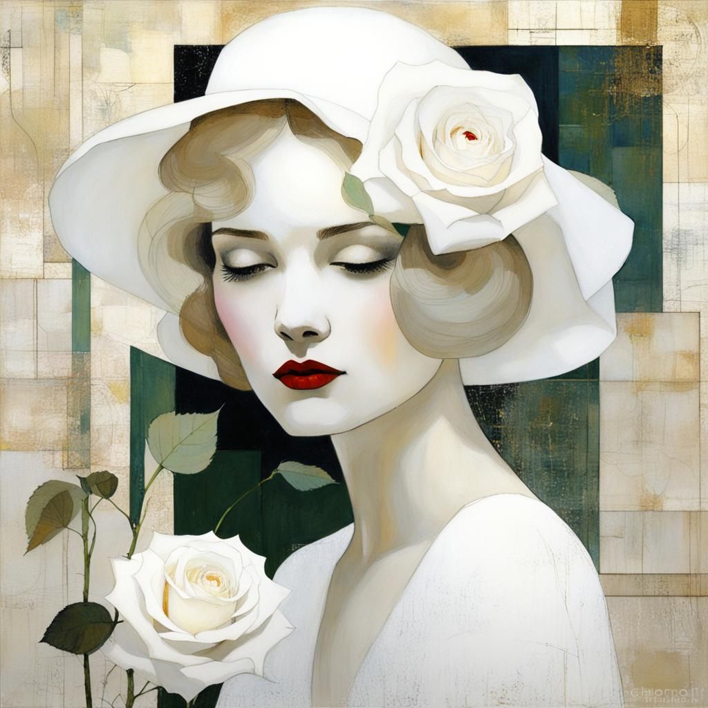 Minimalist White Rose Illustration in Surreal Style