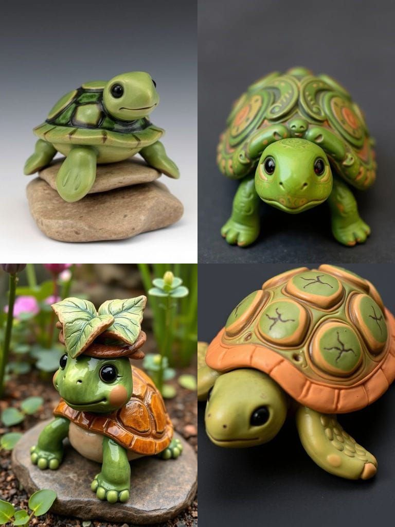 Cute Green Turtle Clay Sculpture