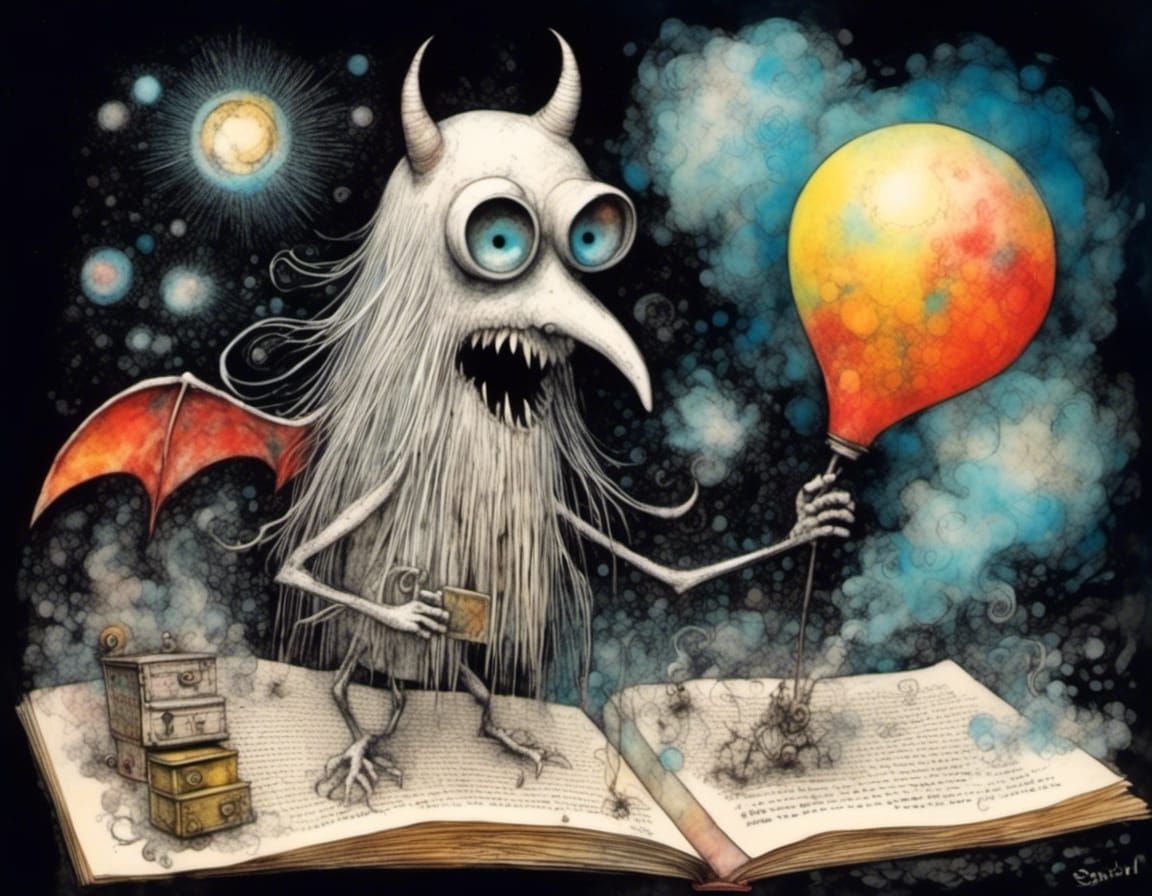 Surreal Trio: Devil, Saint, and Fairy in Flight