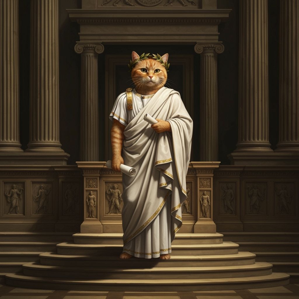 Cat Senator Delivers Speech in Roman Senate, Classical Reali...