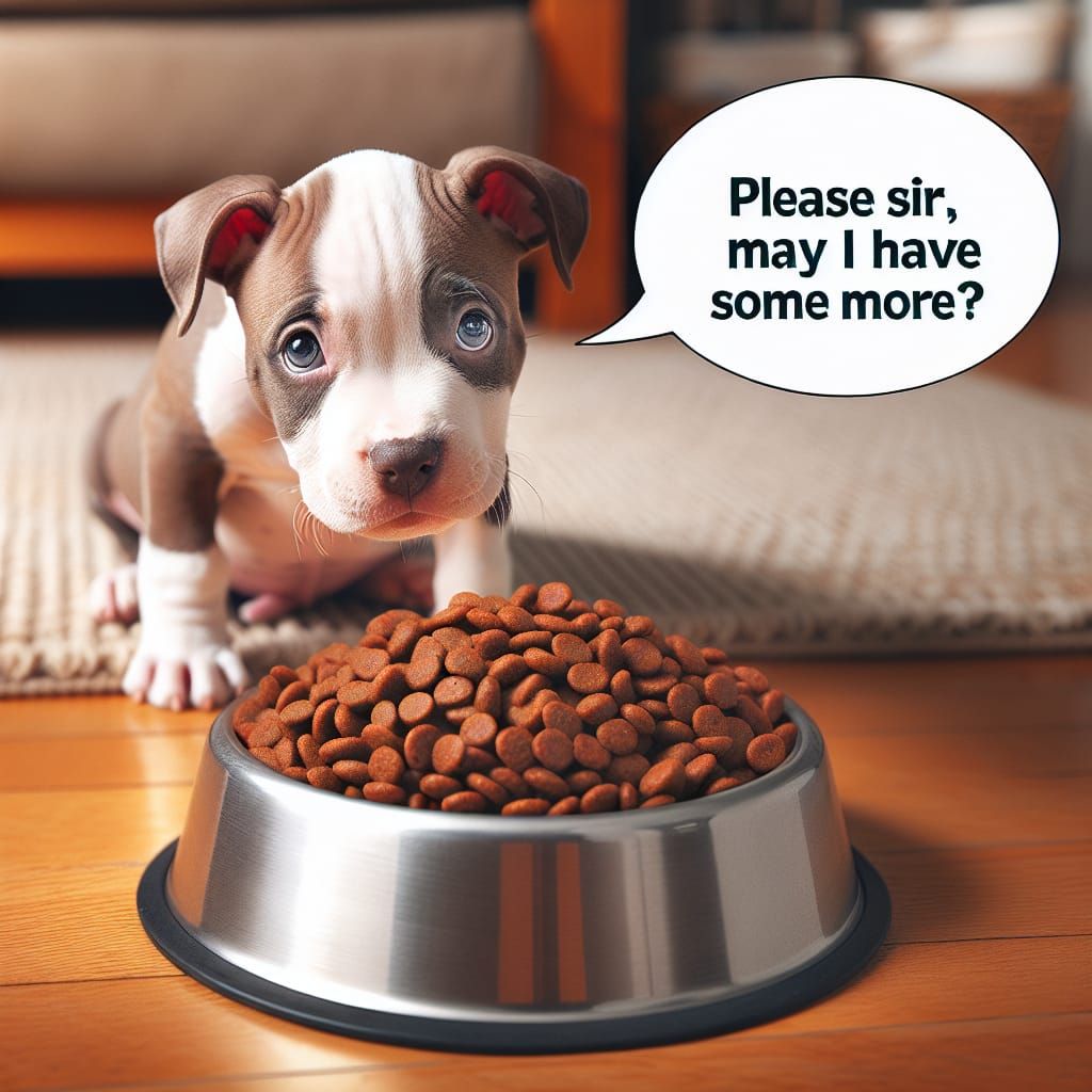 Pitbull Puppy Begs for More Food