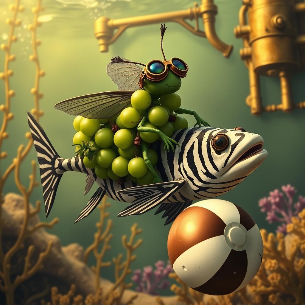 Steampunk Grapes Ride Swordfish in Underwater Chase