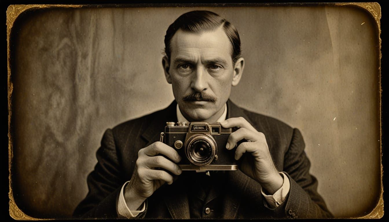 Monochrome Daguerreotype: Man with Modern Camera