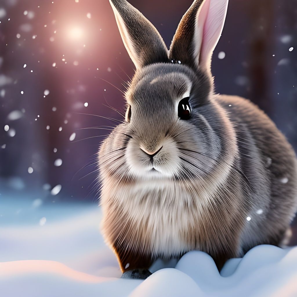 Rabbit Sipping Tea in Winter Garden