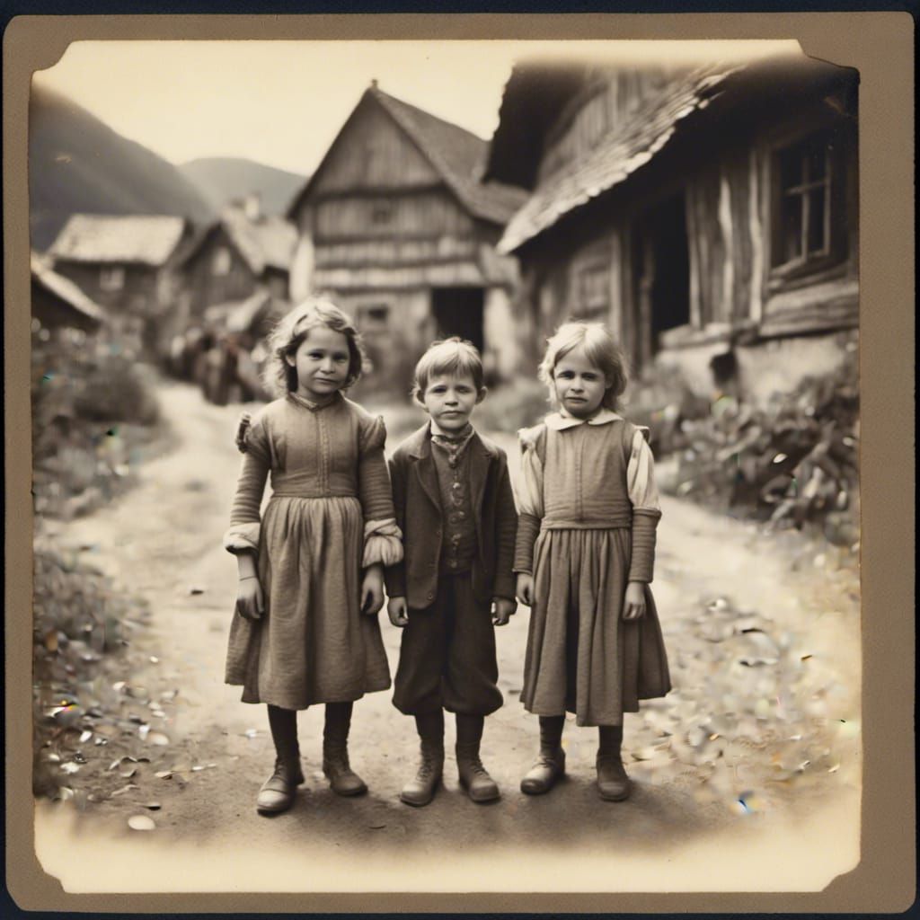 Old Photo of Children in German Village