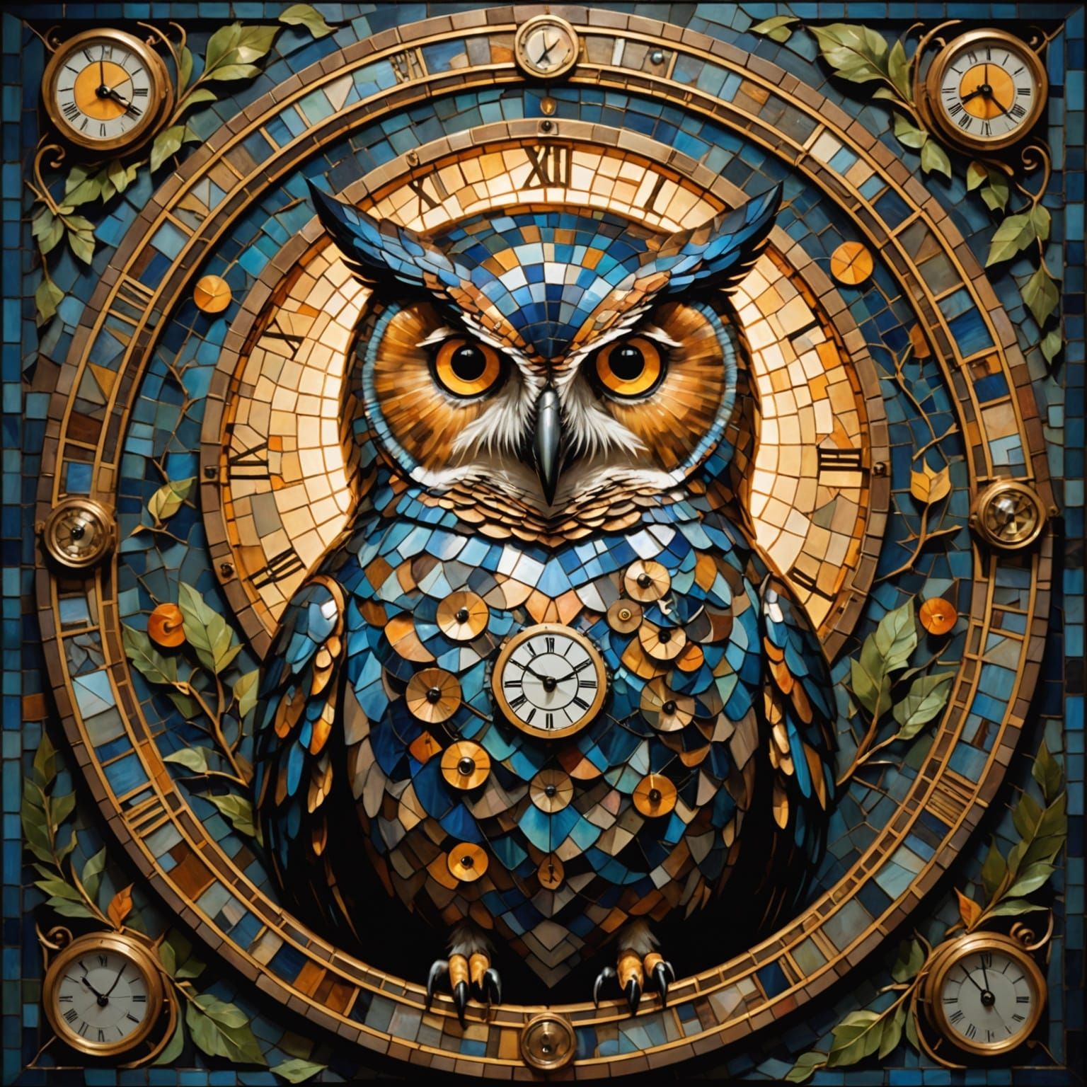 Clockwork Owl Guardian in Enchanted Twilight Realm
