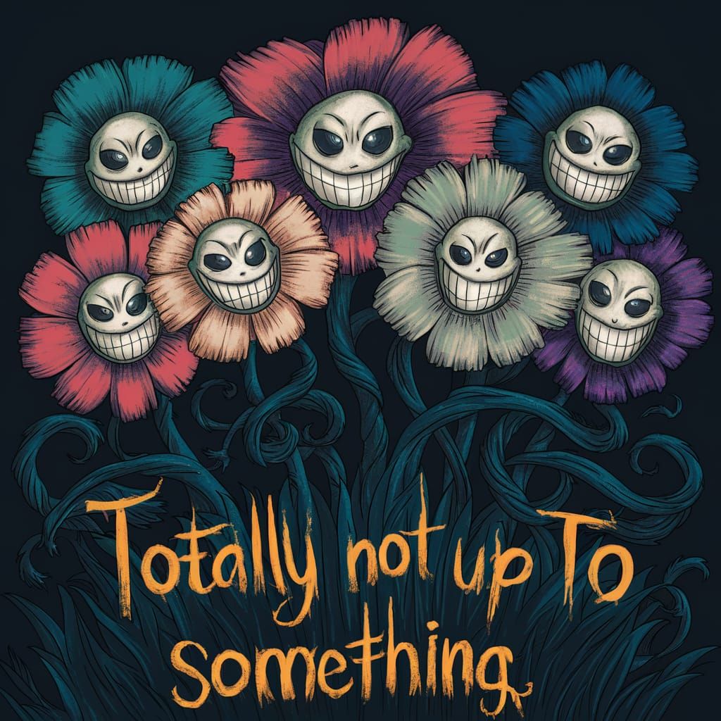 Eerie Flowers Grinning Sinisterly with Glowing Eyes