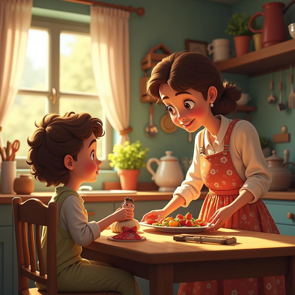 Cozy Kitchen Scene: Family Love as Fantasy Art