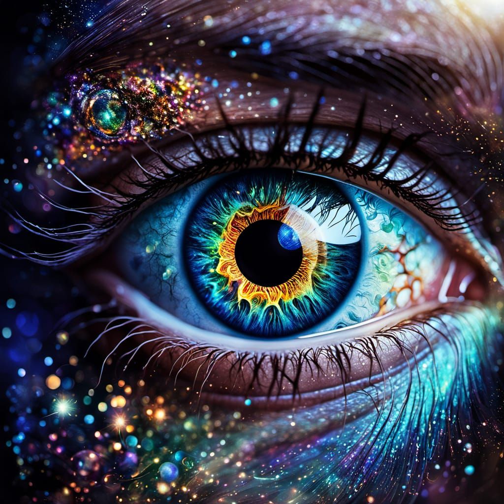 Surreal Eye with Galaxy Iris and Cosmic Glow