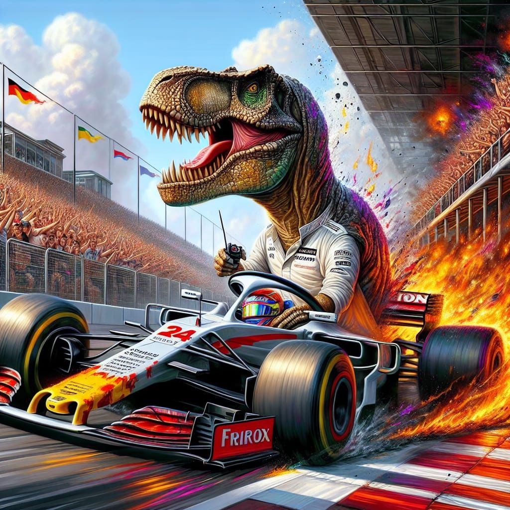 T-Rex is a formula 1 driver! 🏎🦖 (vibrant style) 2