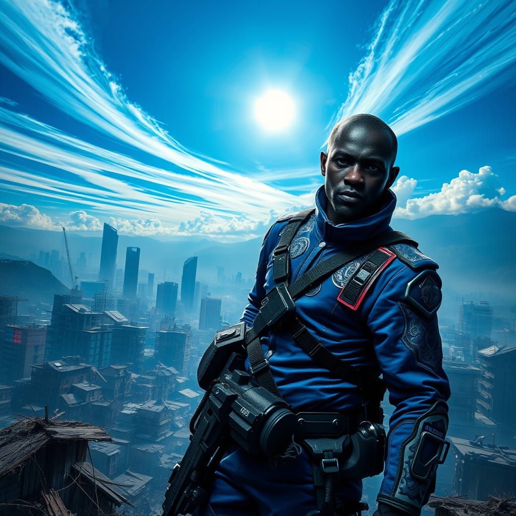 Congolese Soldier in Cyberpunk Favelas