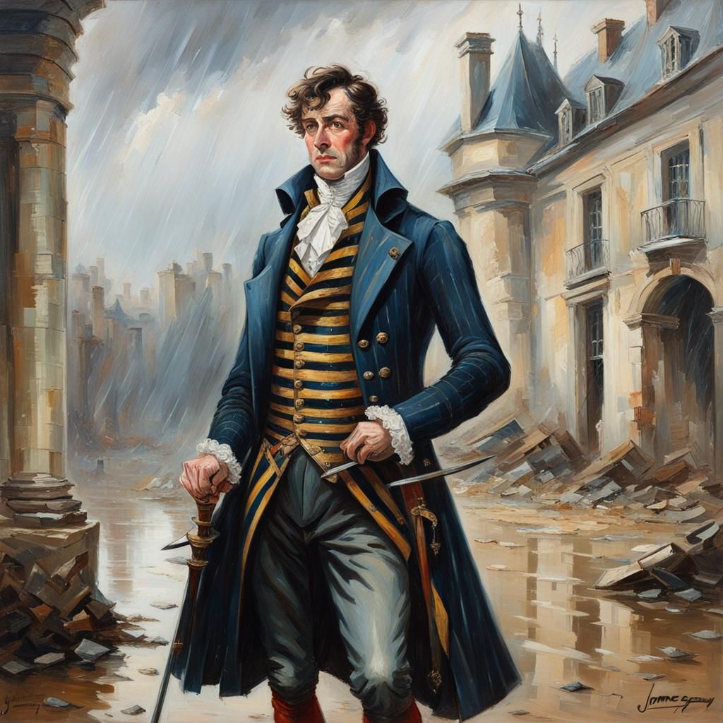 Dandy with Rapier at Ruined Chateau, Oil Painting