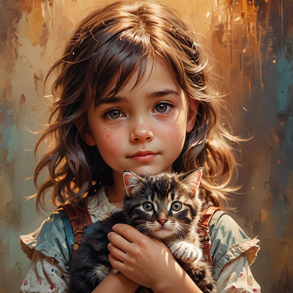 Girl with Kitten in Pixar-Style 3D Art