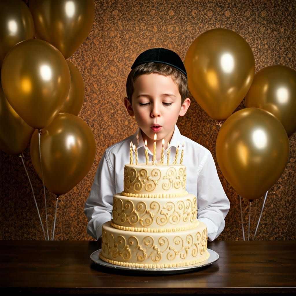 Joyful Haredi Boy Blows Out Birthday Candles in Luxurious Se...