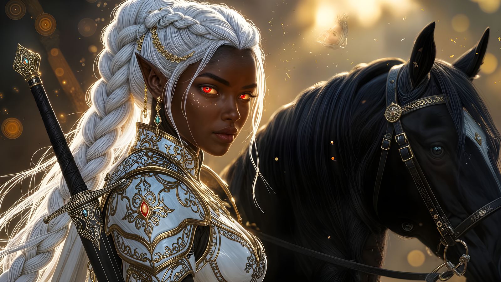 Ethereal Fae Princess in Opulent White and Gold Armor